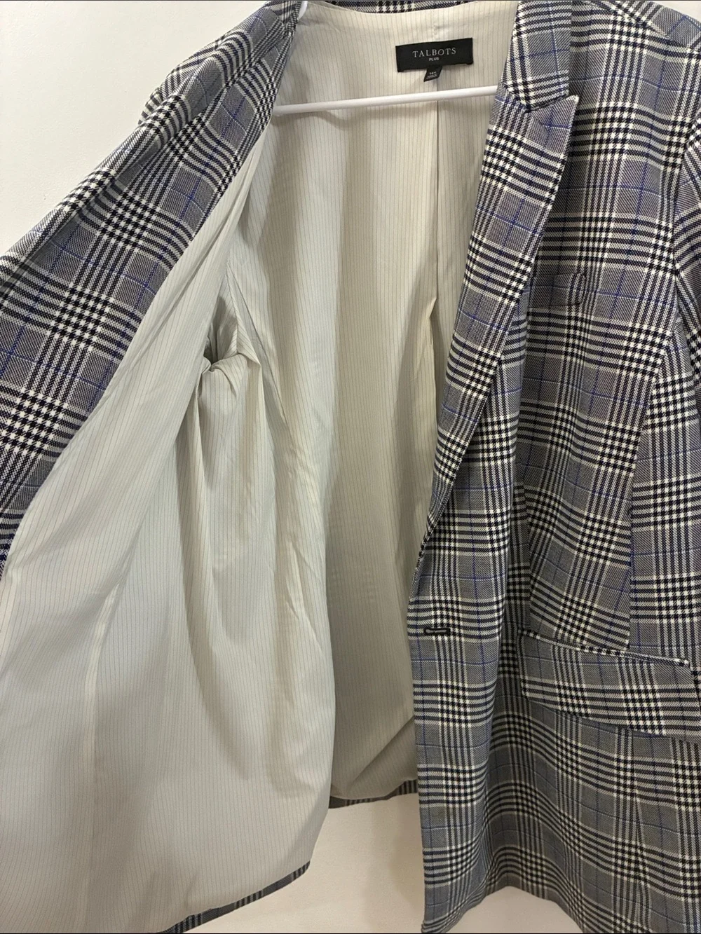 Talbots plus Women's Plaid Double-Breasted Blazer - Gray/Blue - size 16W